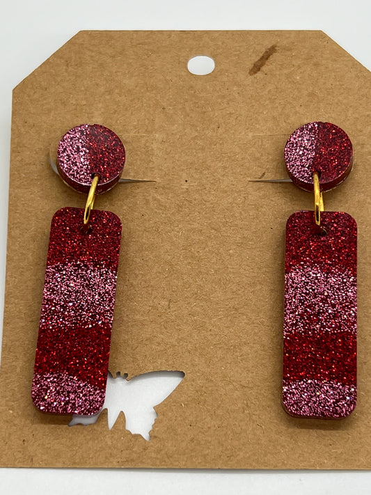 RESIN SKINNY RECTANGLE IN SPARKLE PINK AND RED