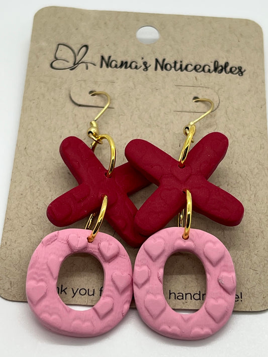 POLYMER VALENTINE DOUBLE DROP "X" & "O" IN RED AND PINK