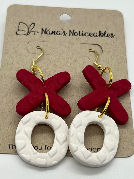 POLYMER VALENTINE DOUBLE DROP "X" & "O" IN RED AND WHITE