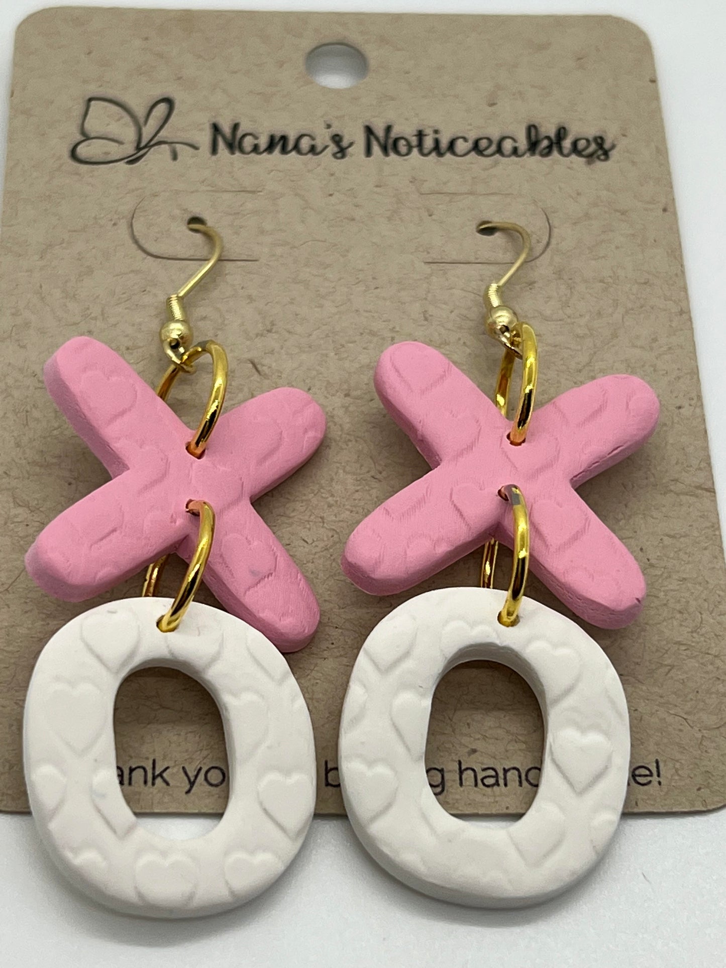 POLYMER VALENTINE DOUBLE DROP "X" & "O" IN PINK AND WHITE