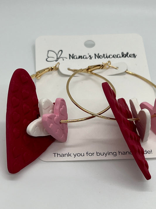 POLYMER HEARTS ON A HOOP IN PINK, WHITE AND RED