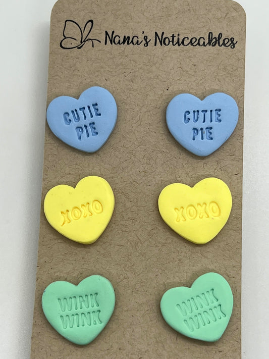 POLYMER 3 PACK VALENTINE HEARTS IN BLUE, YELLOW AND GREEN