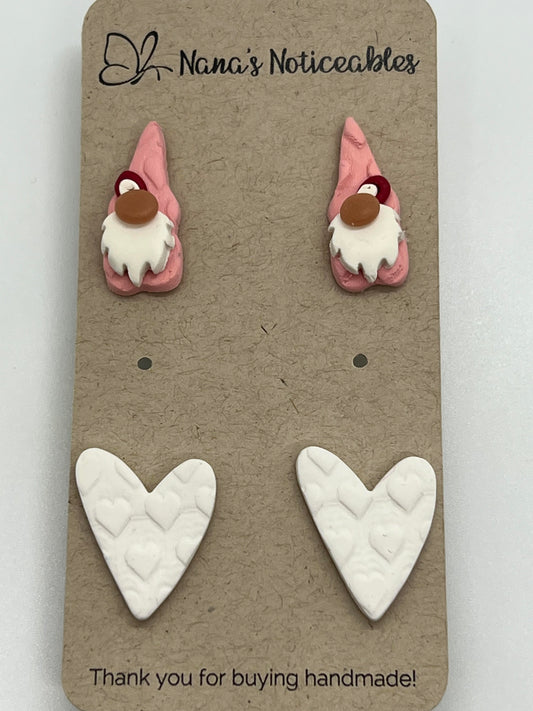 POLYMER 2 PACK VALENTINE SMALL GNOME AND WHITE HEART