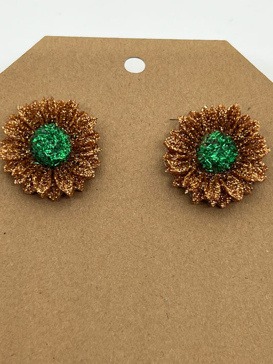 RESIN MEDIUM SUN FLOWERS SPARKLE GOLD AND GREEN