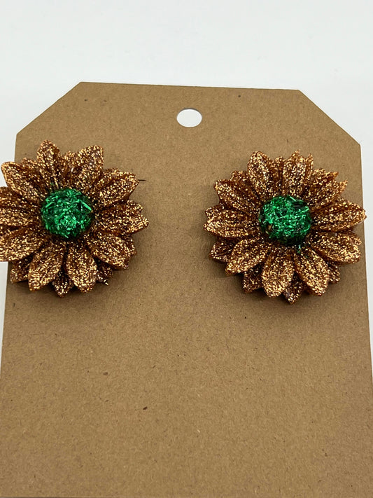 RESIN LARGE SUN FLOWERS IN SPARKLE GOLD AND GREEN