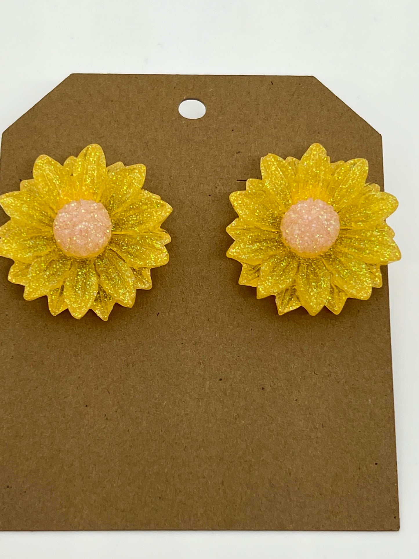 RESIN LARGE SUN FLOWERS IN SPARKLE YELLOW AND PINK