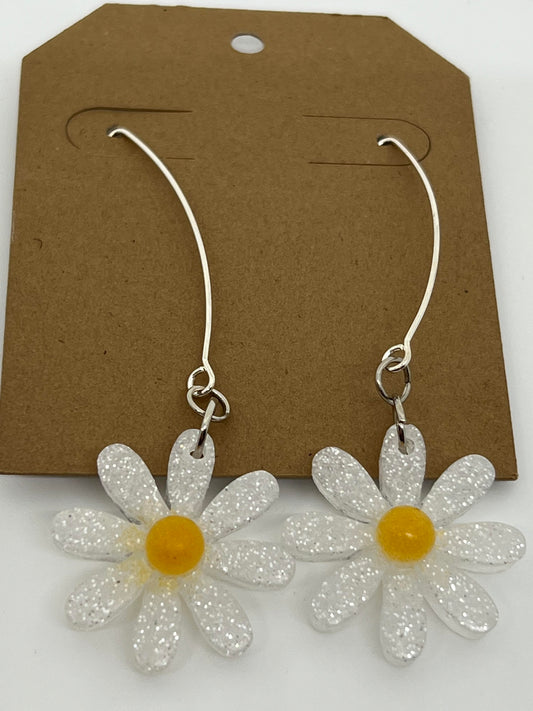 RESIN DAISY DROP IN SPARKLE WHITE AND YELLOW