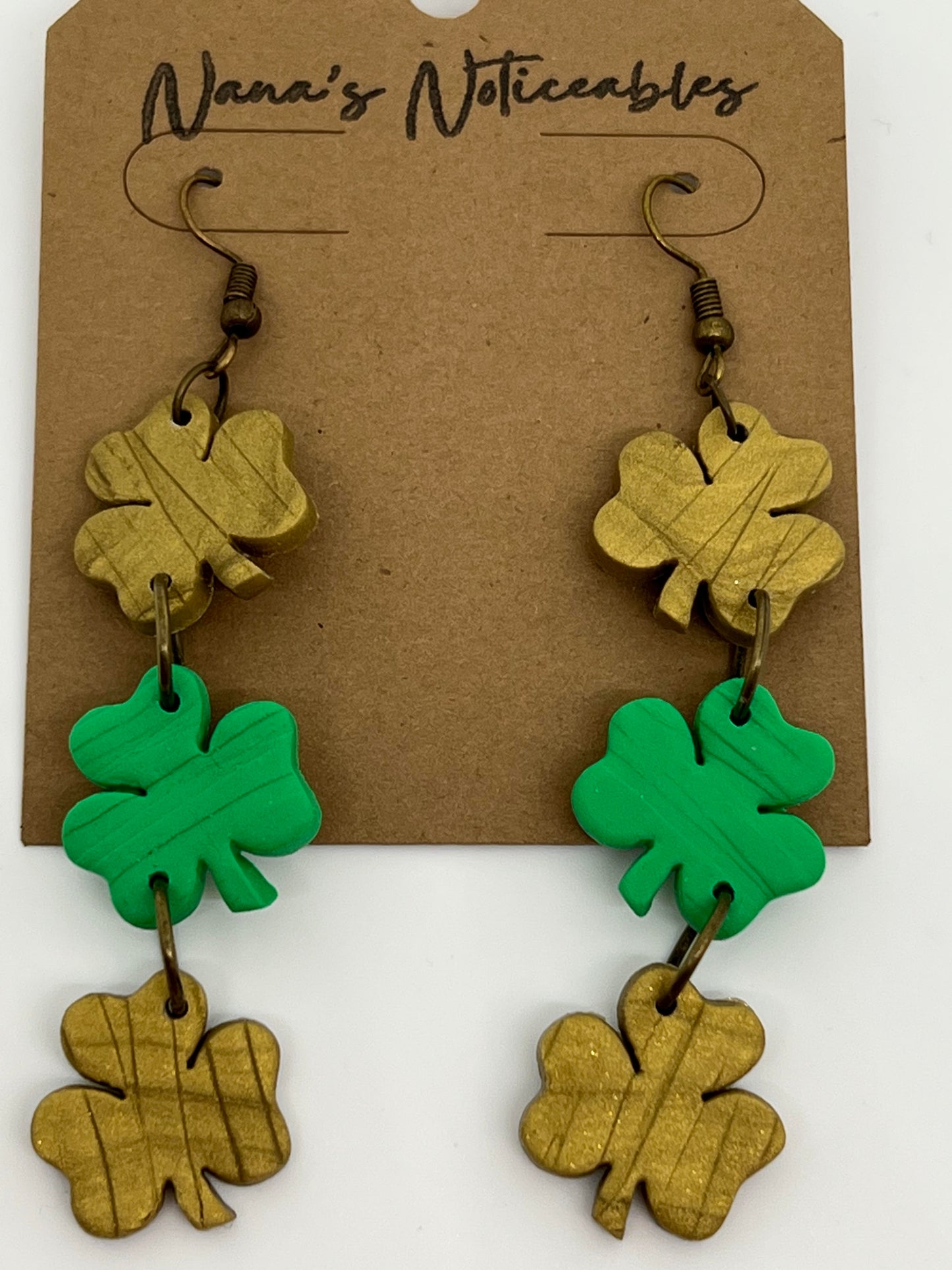 POLYMER 3 SMALL SHAMROCKS IN GOLD AND GREEN