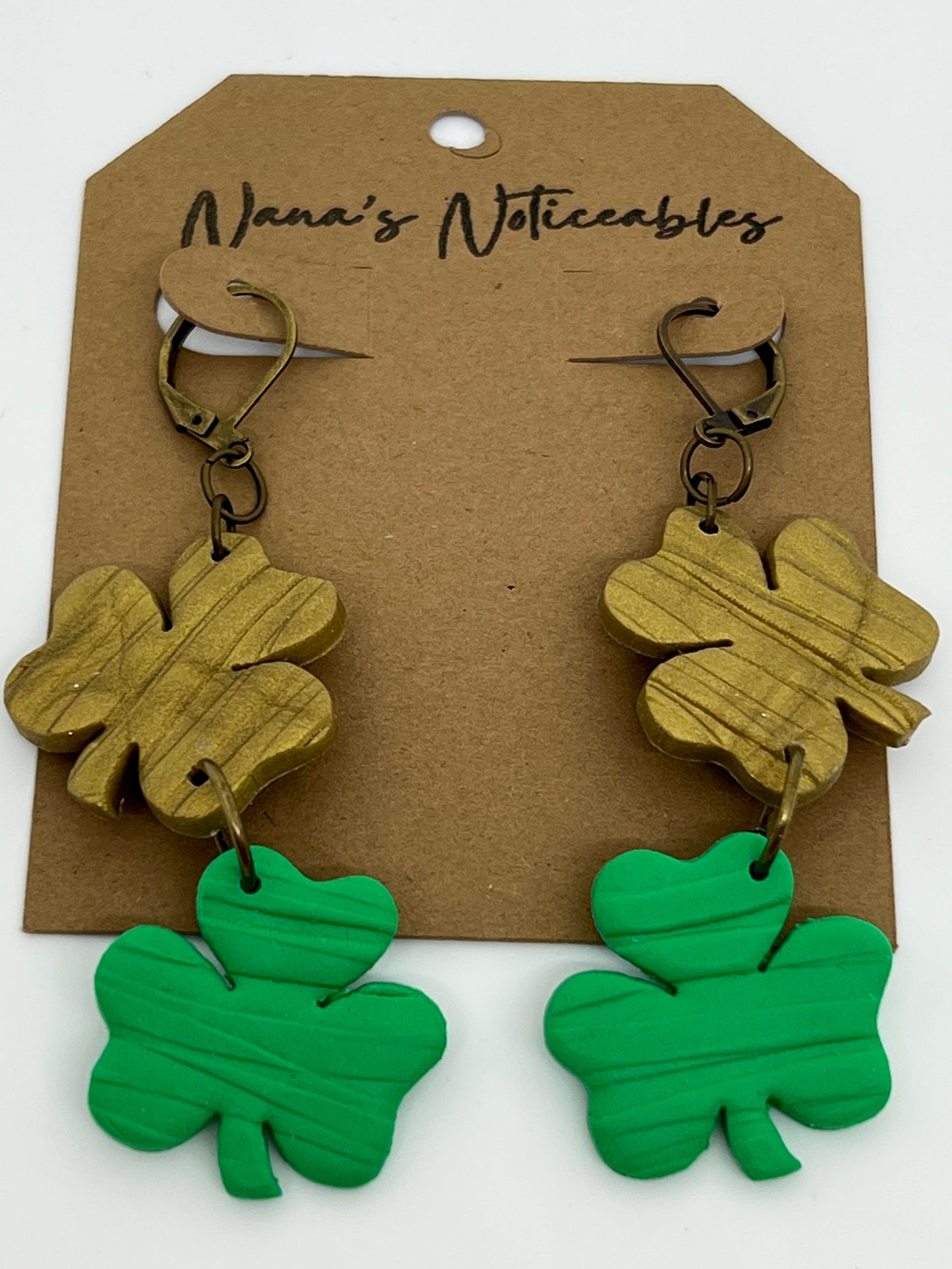 POLYMER 2 SHAMROCKS IN GOLD AND GREEN