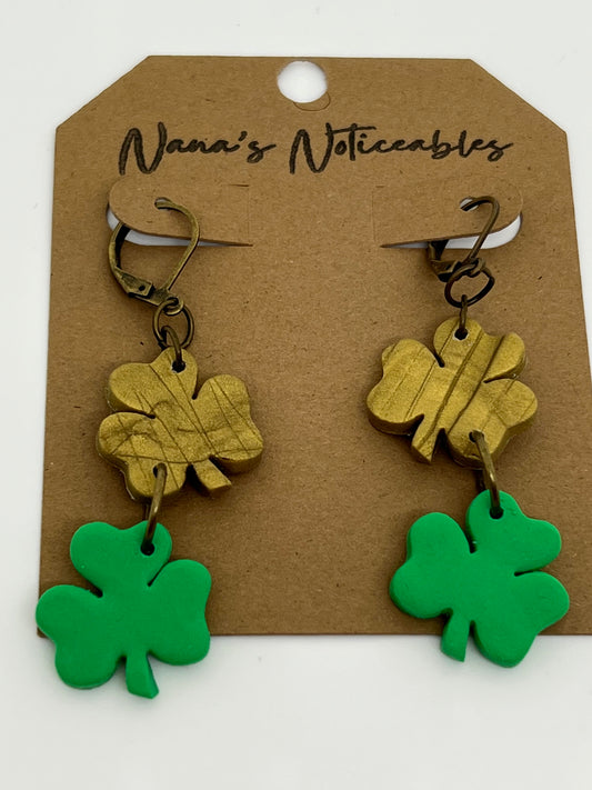 POLYMER 2 SHAMROCKS IN SPARKLE GOLD & GREEN