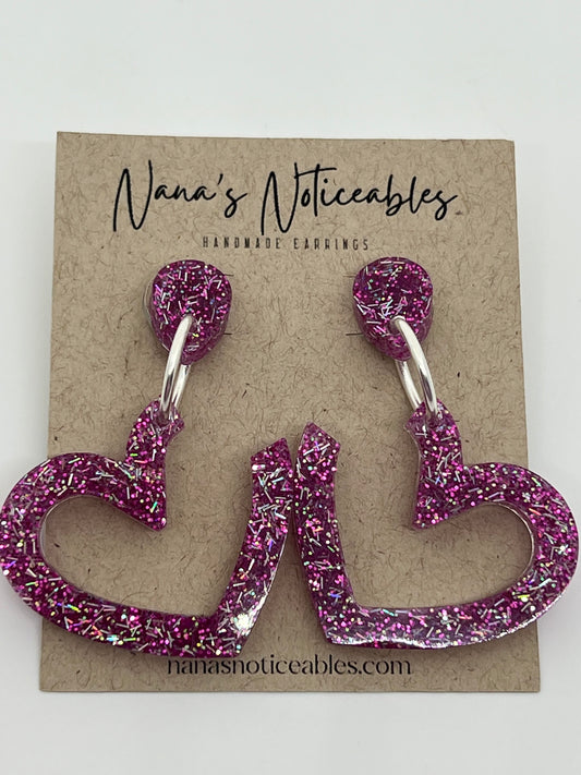 RESIN HEARTS IN IRIDESCENT SPARKLE PINK