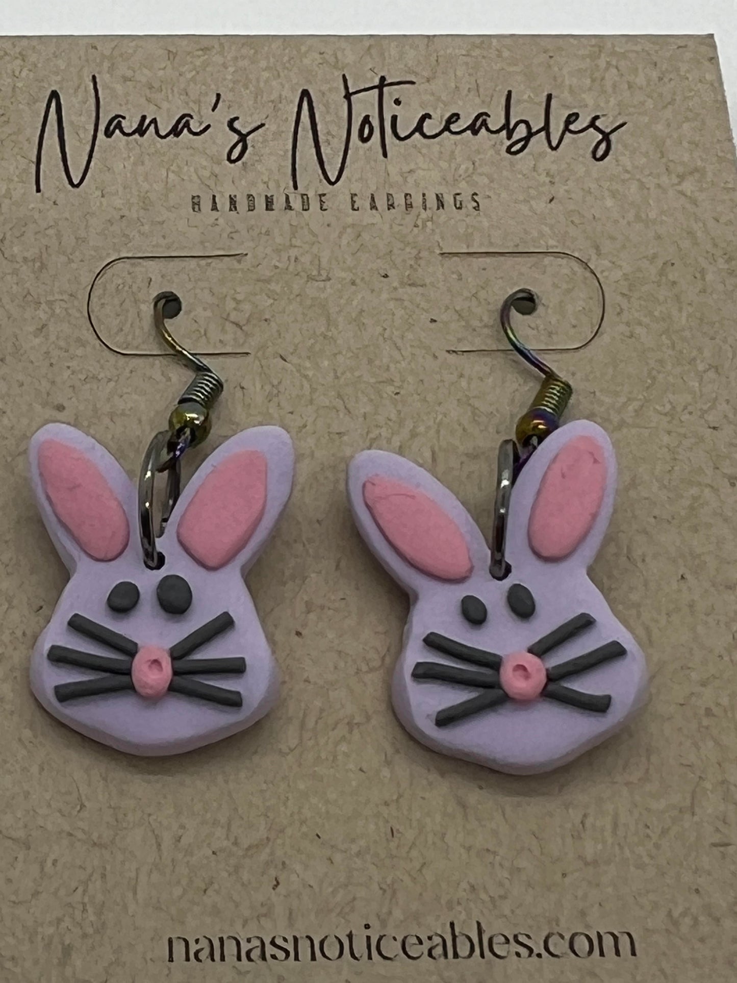 POLYMER LAVENDER BUNNY FACE WITH WHISKERS