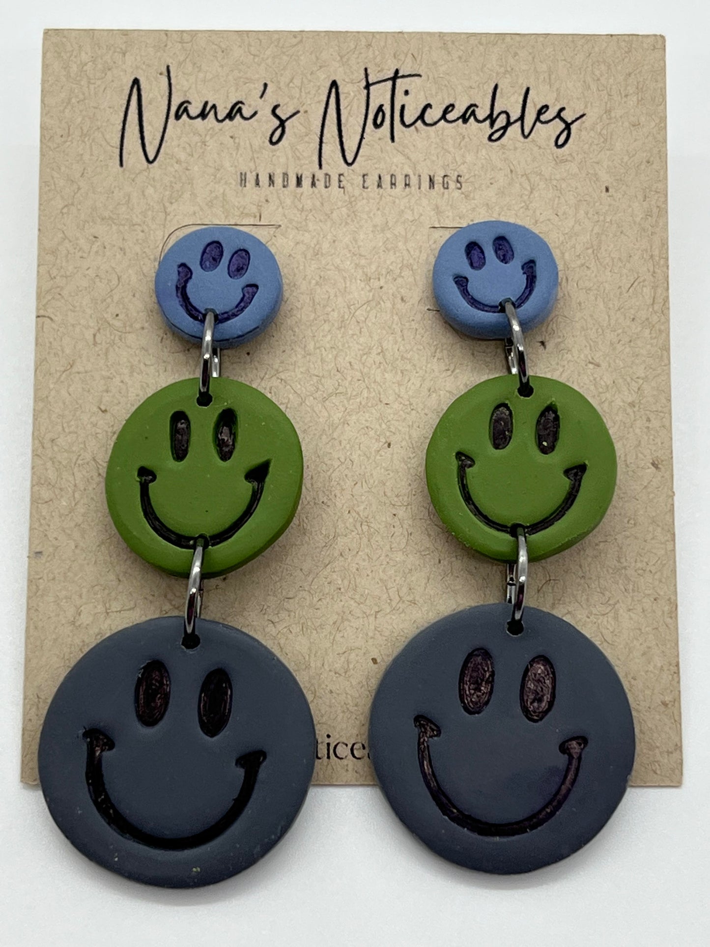 POLYMER 3 DROPS OF SMILEY FACES BLUE, SAGE GREEN AND GRAY