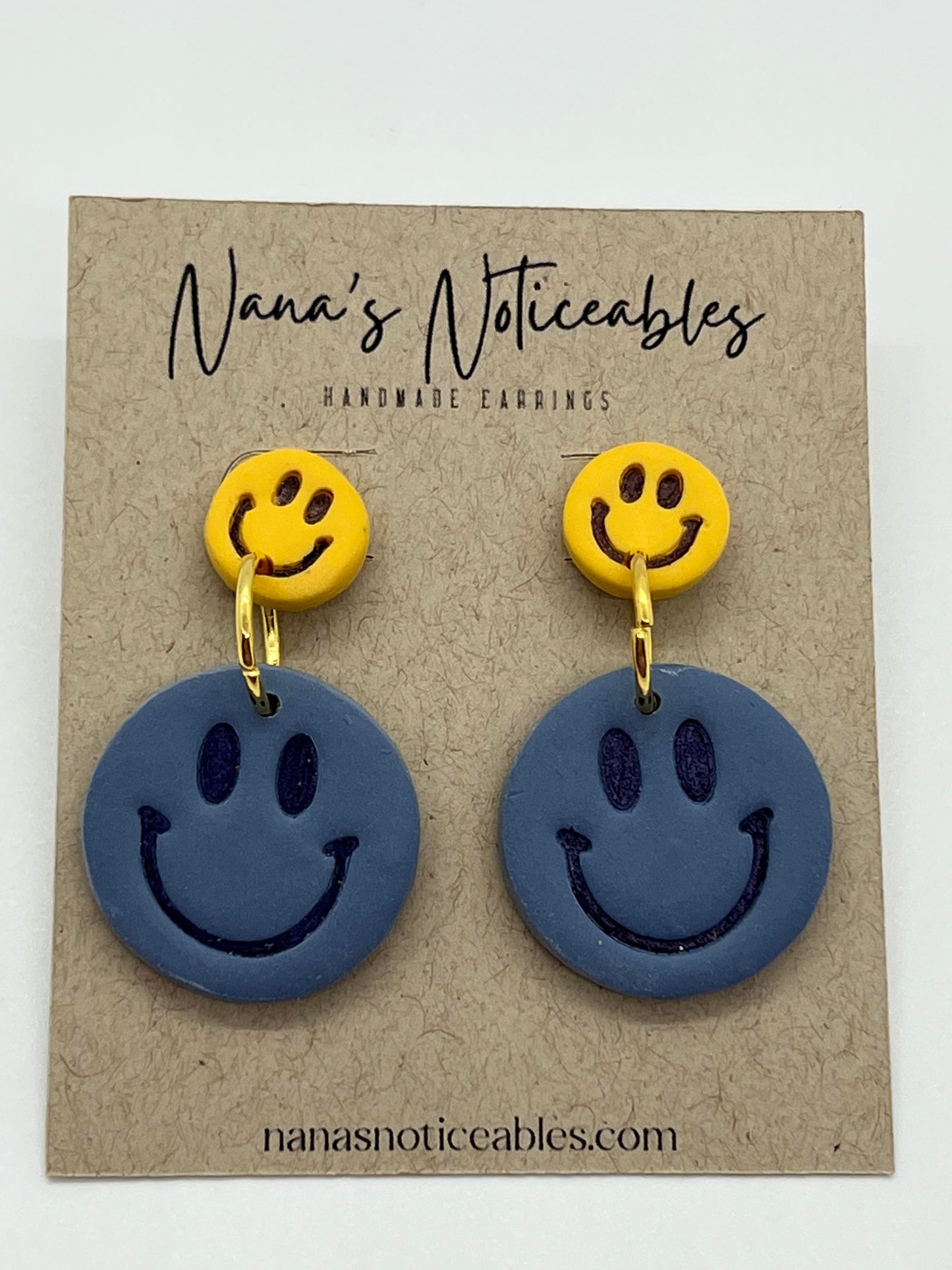 POLYMER 2 DROP SMILEY FACES YELLOW AND BLUE