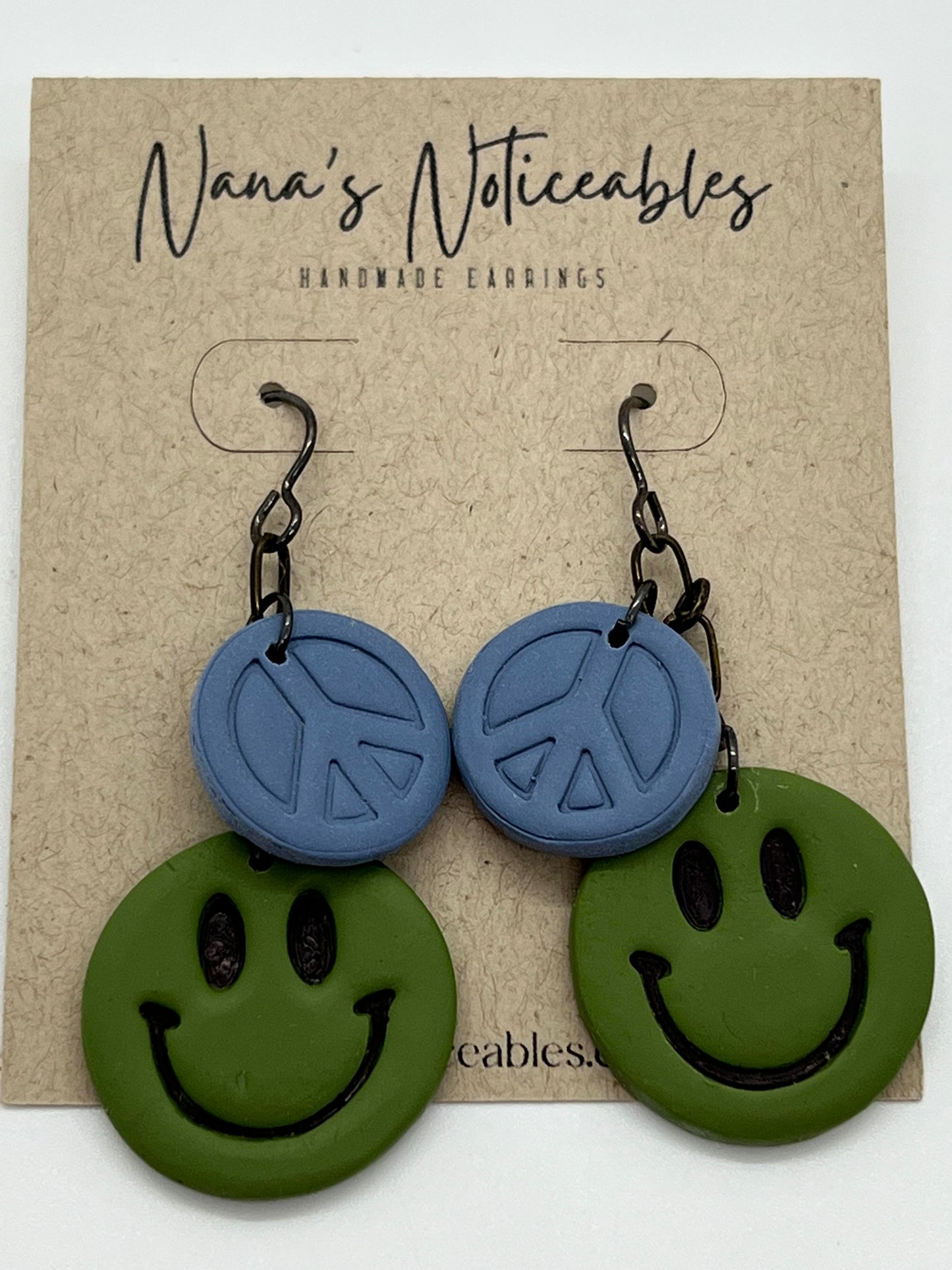 POLYMER MEDIUM PEACE SIGN & LARGE SMILEY FACE IN BLUE AND SAGE GREEN